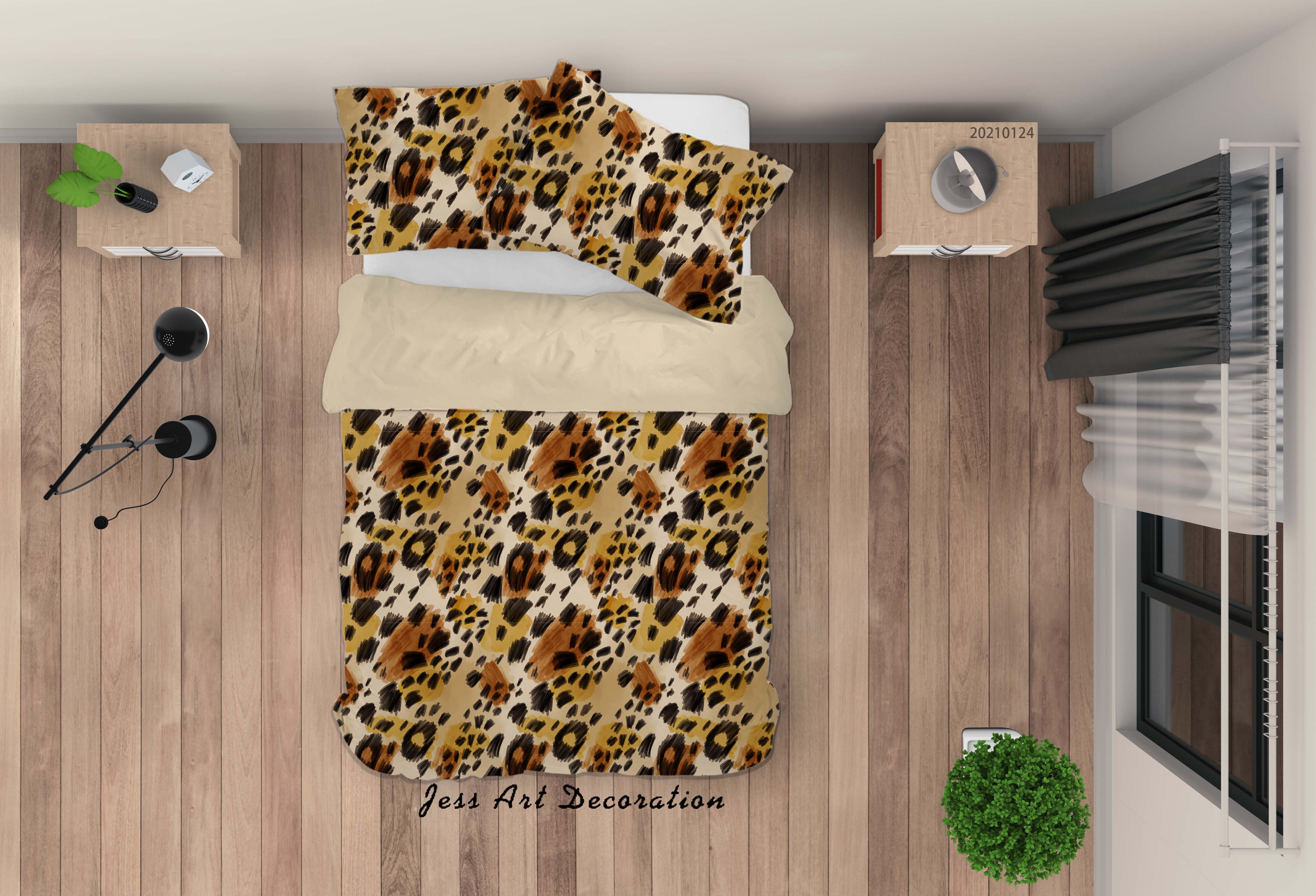 3D Hand Drawn Leopard Print Pattern Quilt Cover Set Bedding Set Duvet Cover Pillowcases 108