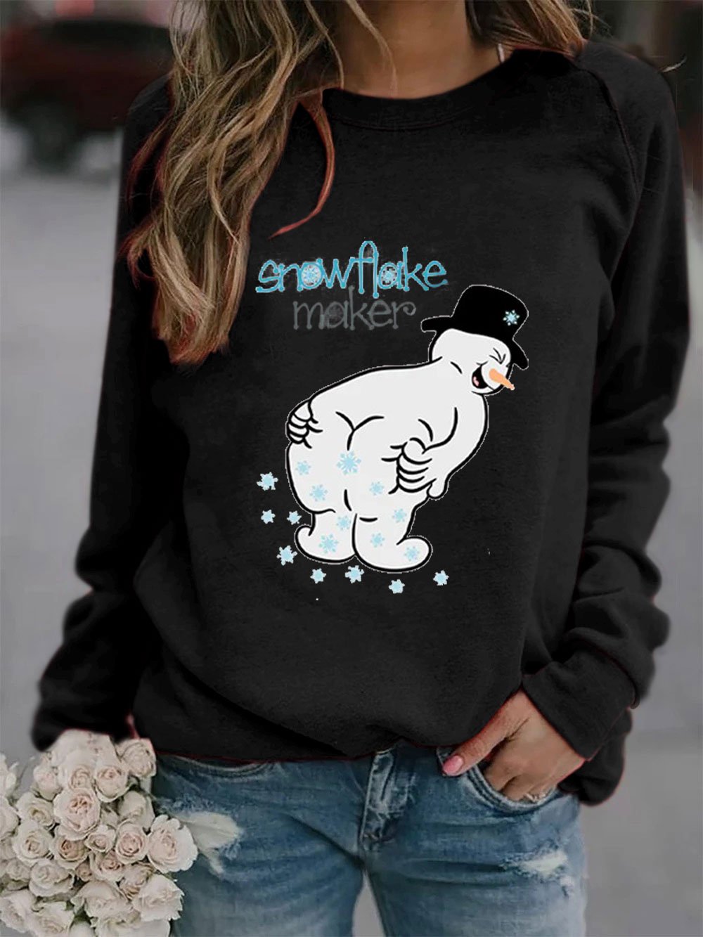 Women’S Snowflake Maker Christmas Snowman Print Sweatshirt