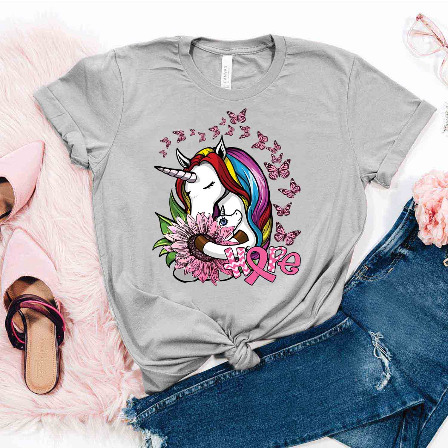 Mom And Baby Unicorn Shirt Hope – Breast Cancer Awareness T-Shirt Gifts For Mom Daughter Friends Hoodies Sweater Pink
