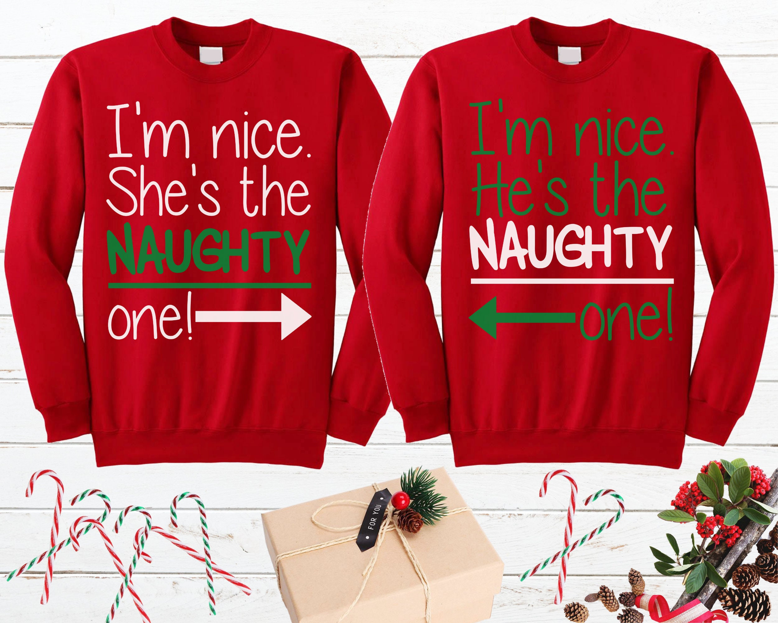 Couple Shirts Nice And Naughty Funny His Hers Matching Couple, Valentine Gifts, Christmas Gift Graphic Unisex T Shirt, Sweatshirt, Hoodie Size S – 5Xl