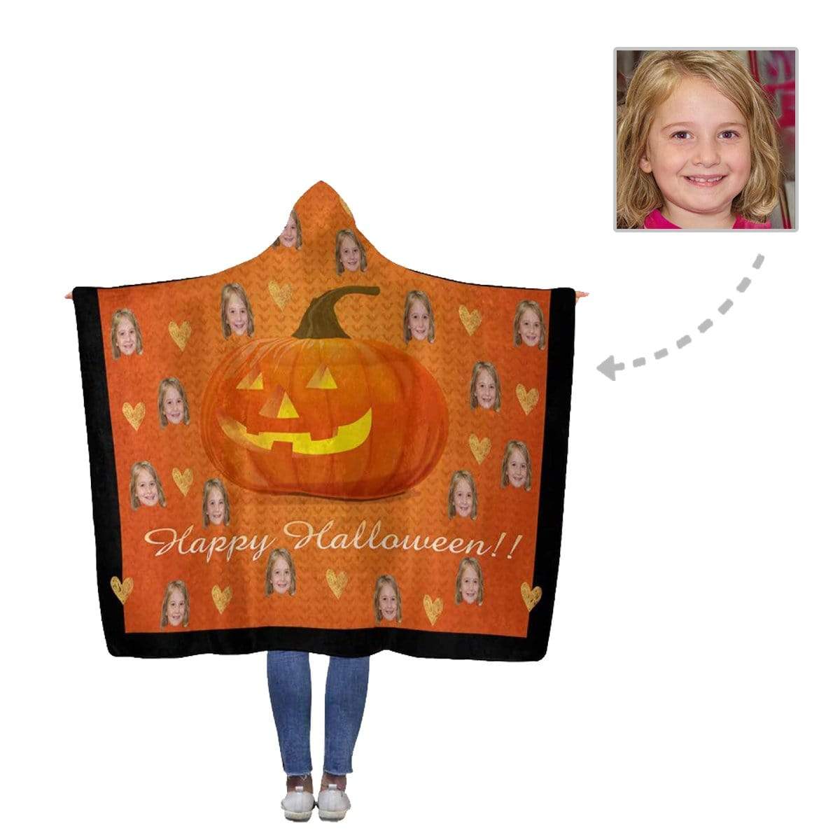 Custom Face Pumpkin Flannel Hooded Blanket