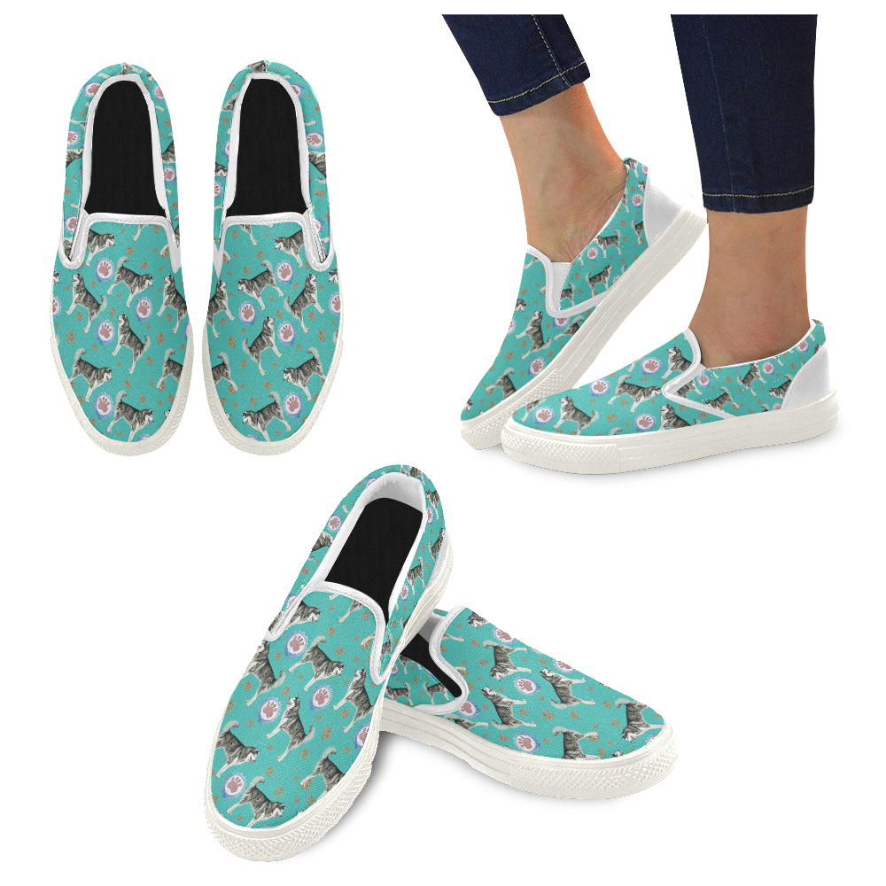 Alaskan Malamute Water Colour Pattern No.1 White Women’s Slip-on Canvas Shoes