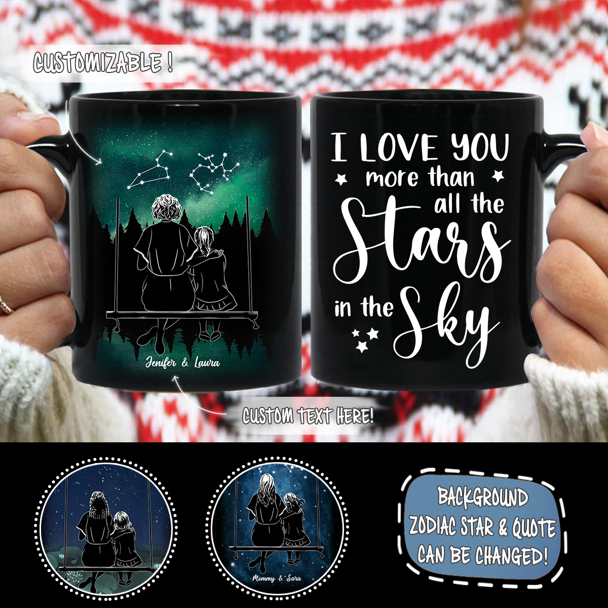 Silhouette Mother Daughter I Love You More Than All The Stars In The Sky Personalized Mug