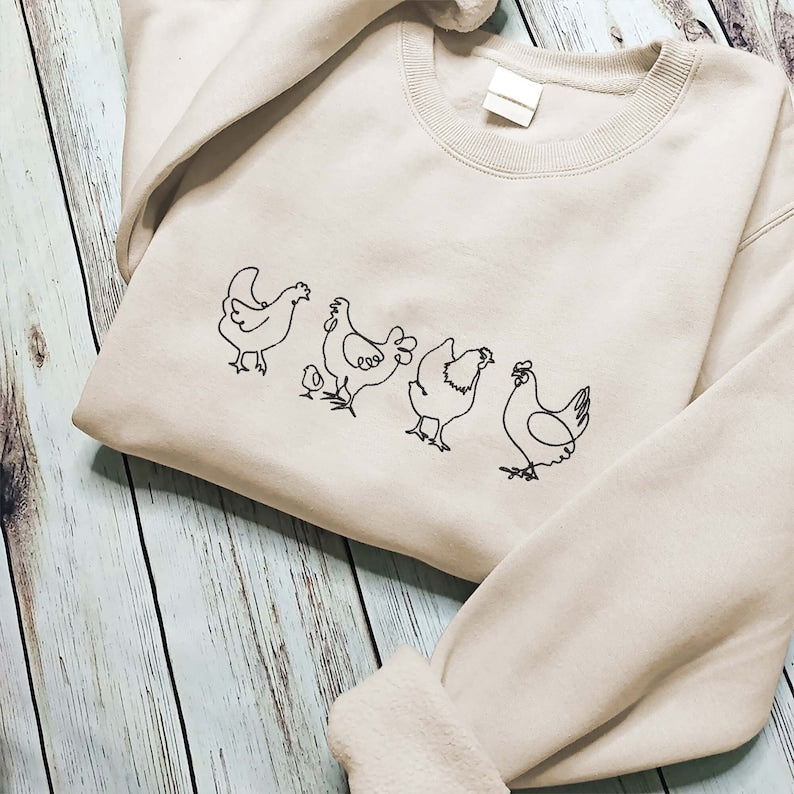 Chicken Embroidered Sweatshirt 2D Crewneck Sweatshirt All Over Print Sweatshirt For Women Sweatshirt For Men Sws2978