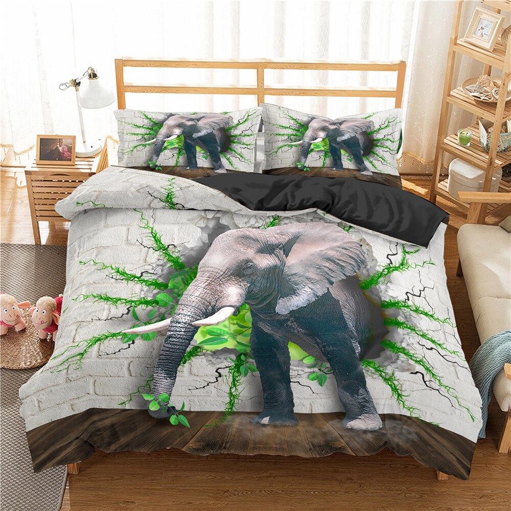 Bohemian Elephant Print Duvet Cover With Pillowcase Cover Queen King Zipper Closure 3D Bedding Set