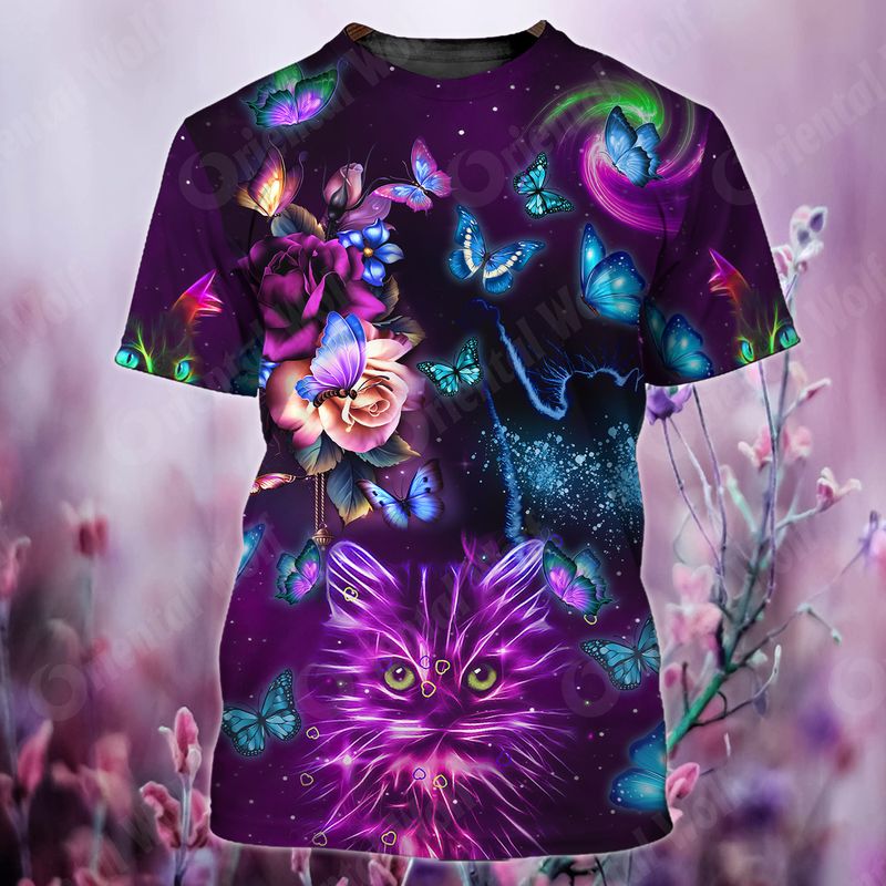 Purple Butterfly Kitten Fairies Starry 3D Full Print Tshirt