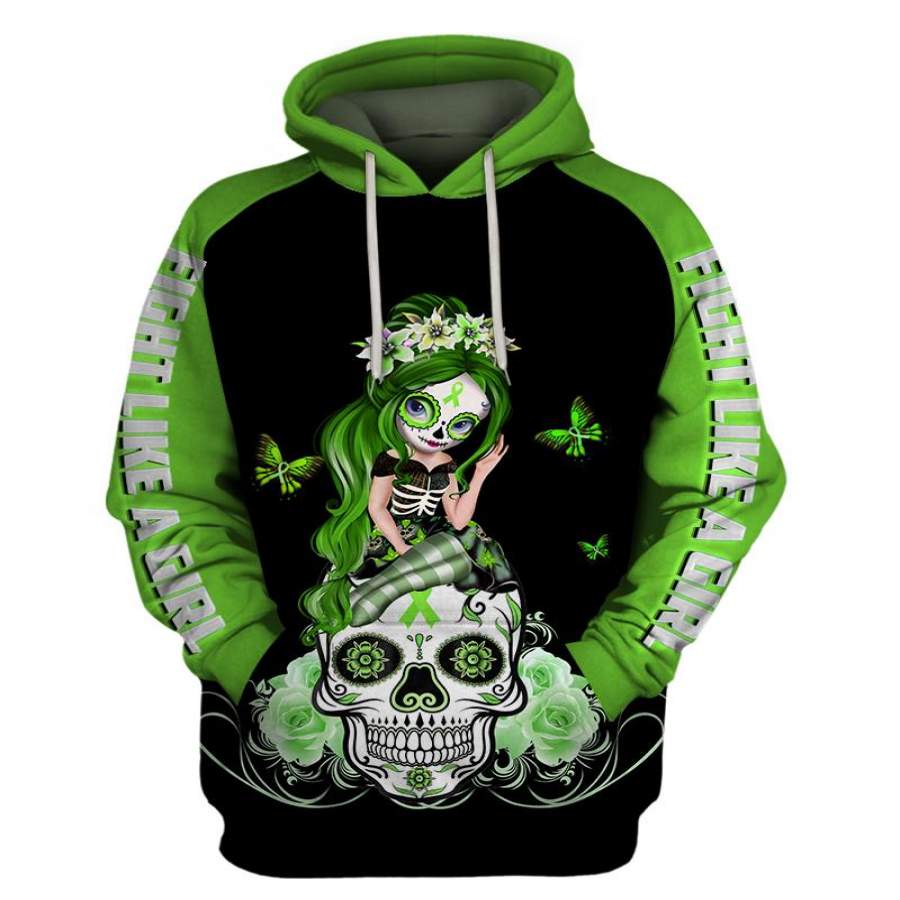 Lime Green Lymphomia Awareness Sugar Skull Girl Hoodie