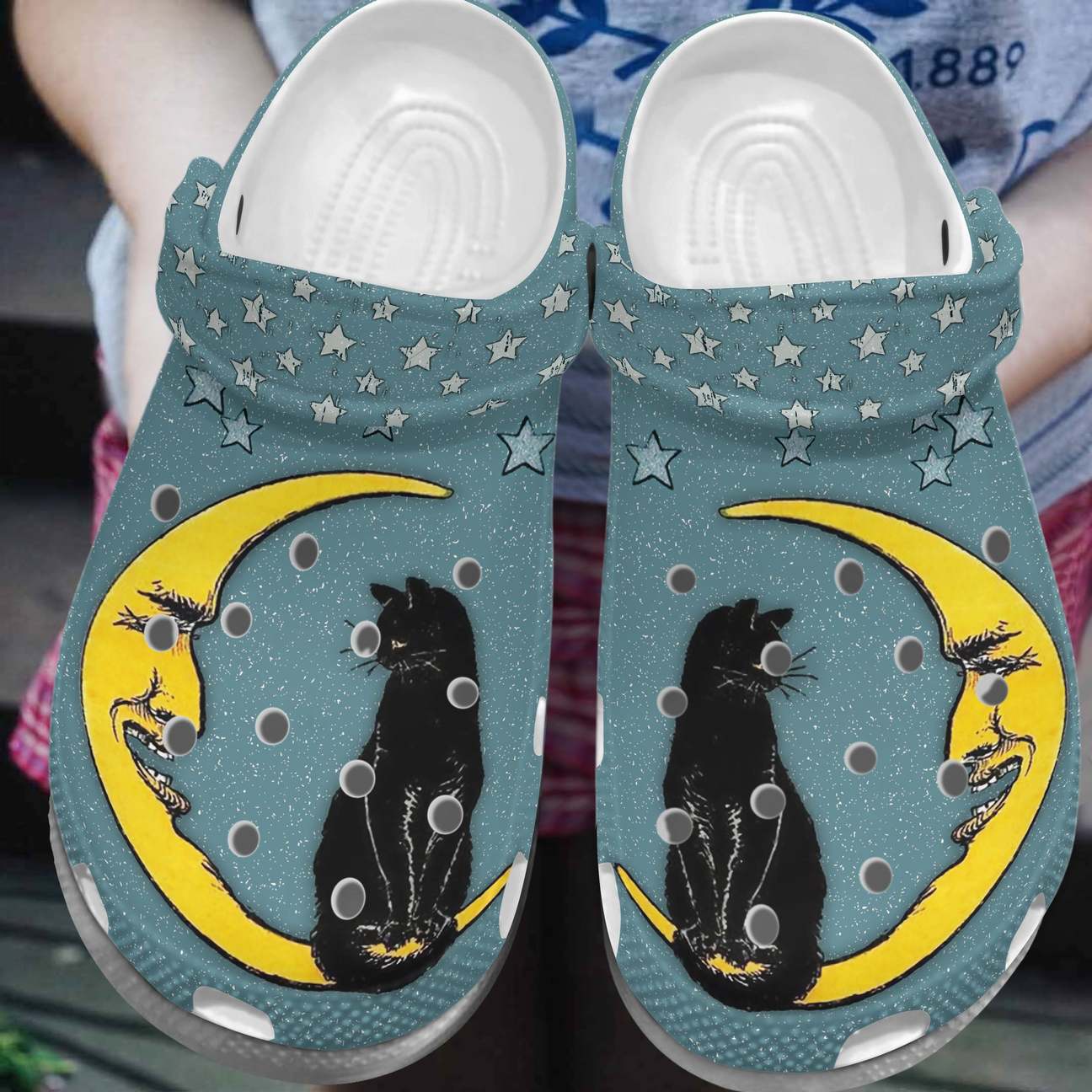 Black Cat Personalized Clog, Custom Name, Text, Color, Number Fashion Style For Women, Men, Kid, Print 3D Black Cat With The Moon