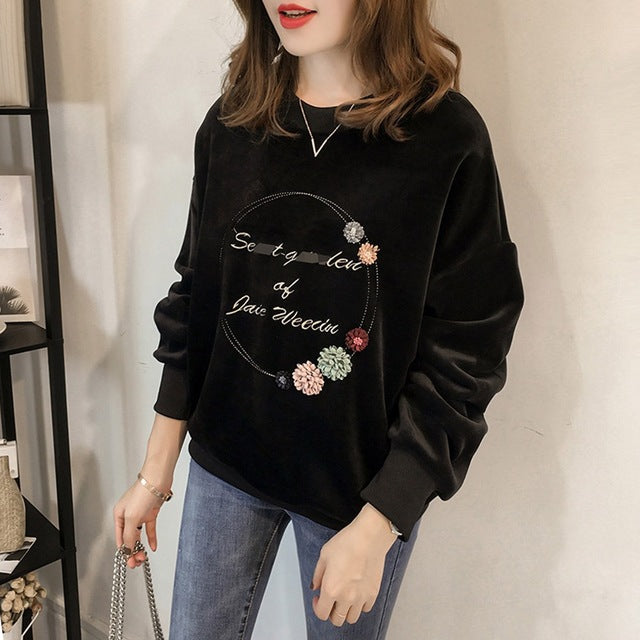 Velvet Preppy Style Casual Sweatshirt