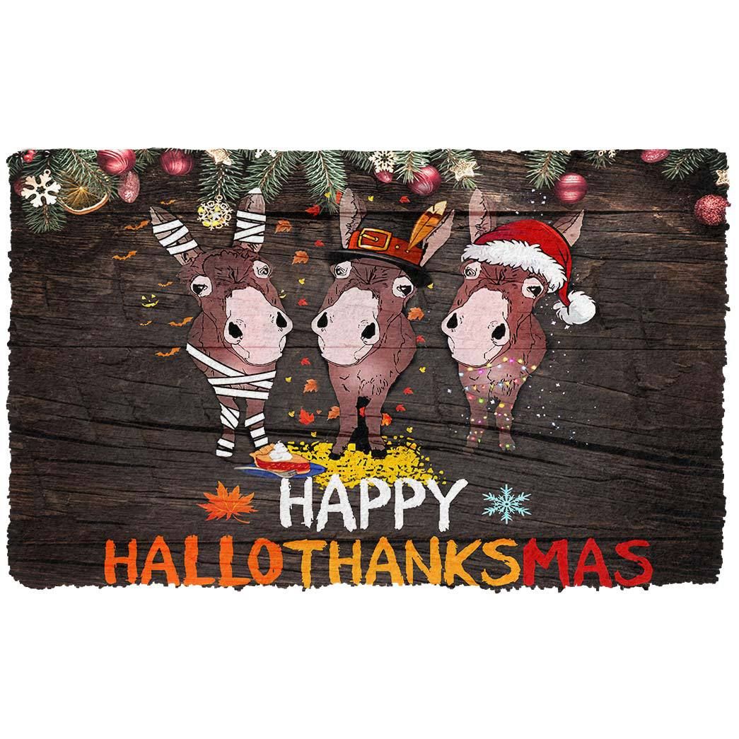 Gearhumans 3D Happy Hallothanksmas Donkey Custom Doormat