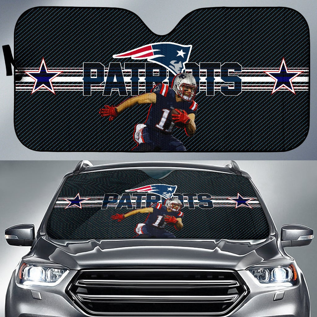 New England Patriots American Football Team Car Sunshade Julian Edelman 11 Grab Rugby Ball And Running Car Sun Shade