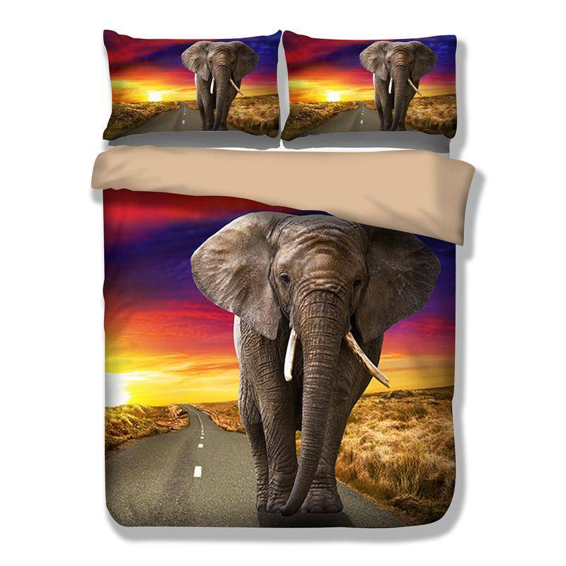 3D Big Elephant Bedding Set Sunset Background Duvet Cover and Pillowcase Indian Style Print Exotic Bedclothes Multi Sizes