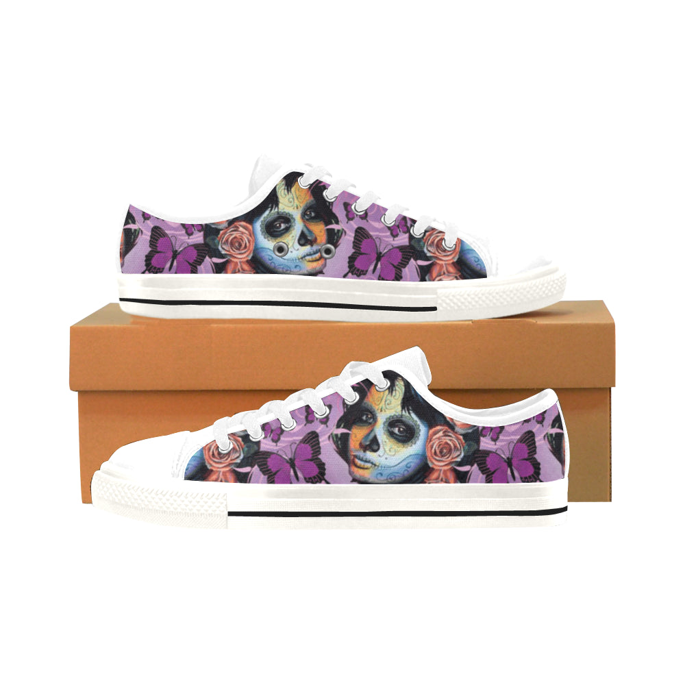 Sugar Skull Candy V1 White Men’s Classic Canvas Shoes/Large Size