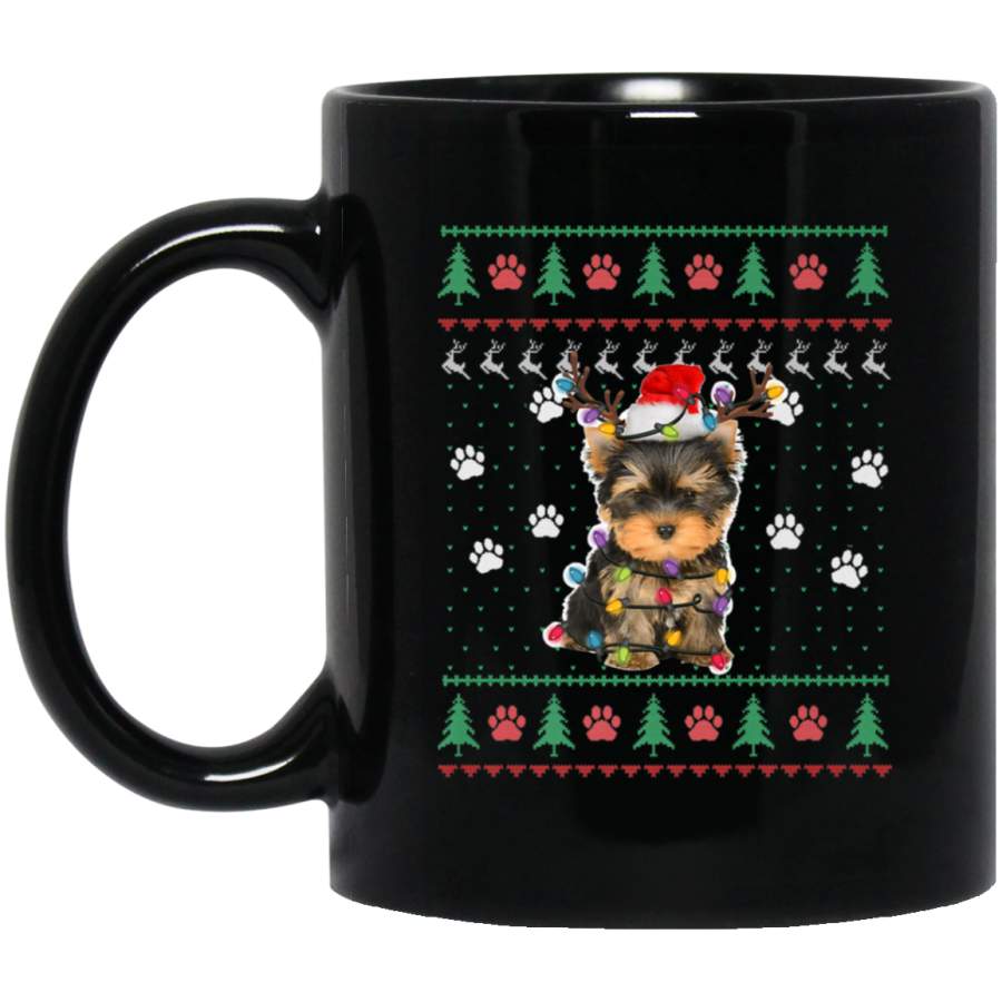 Yorkshire Terrier Ugly Christmas Sweater Gift For Dog Lover Premium  11 oz 15 oz Mug Black