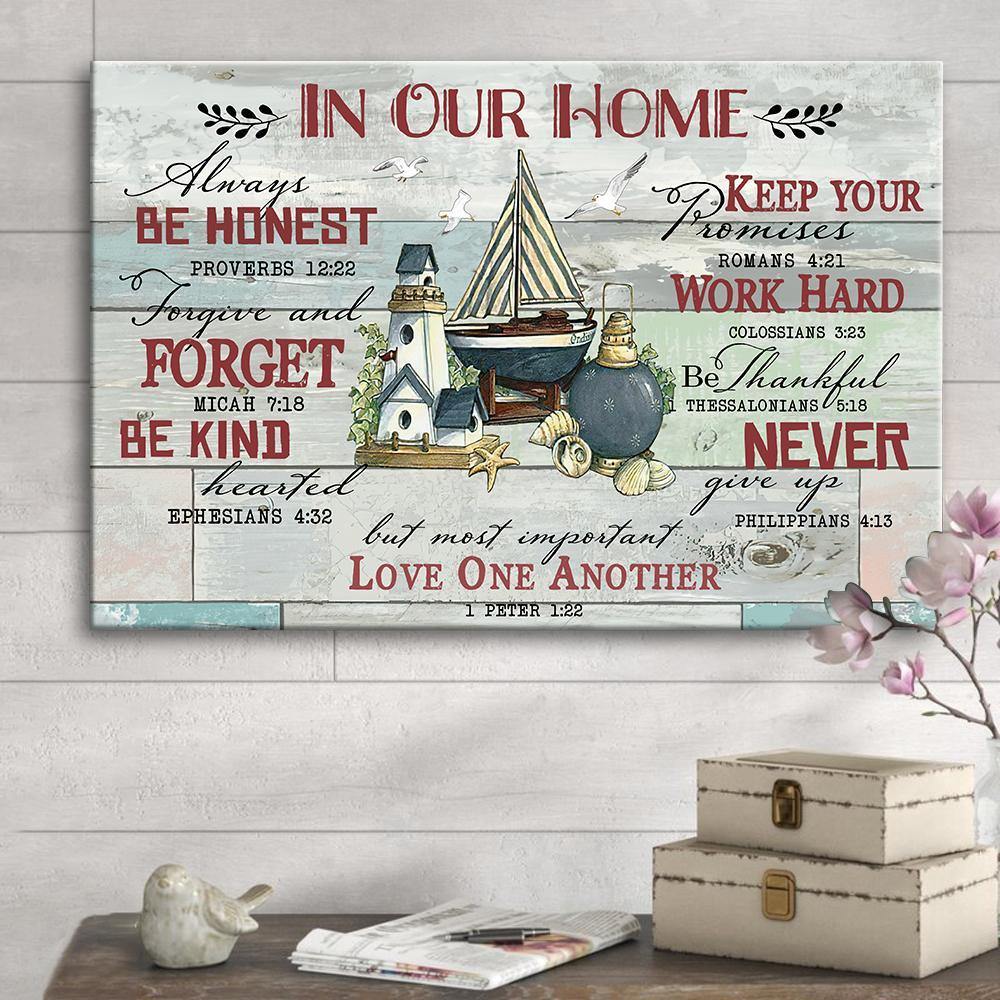 Beach House In Our Home Always Be Honest –  Gift For Family , Gift For Home Decor – Horizontal Canvas Matte Canvas Wall Art