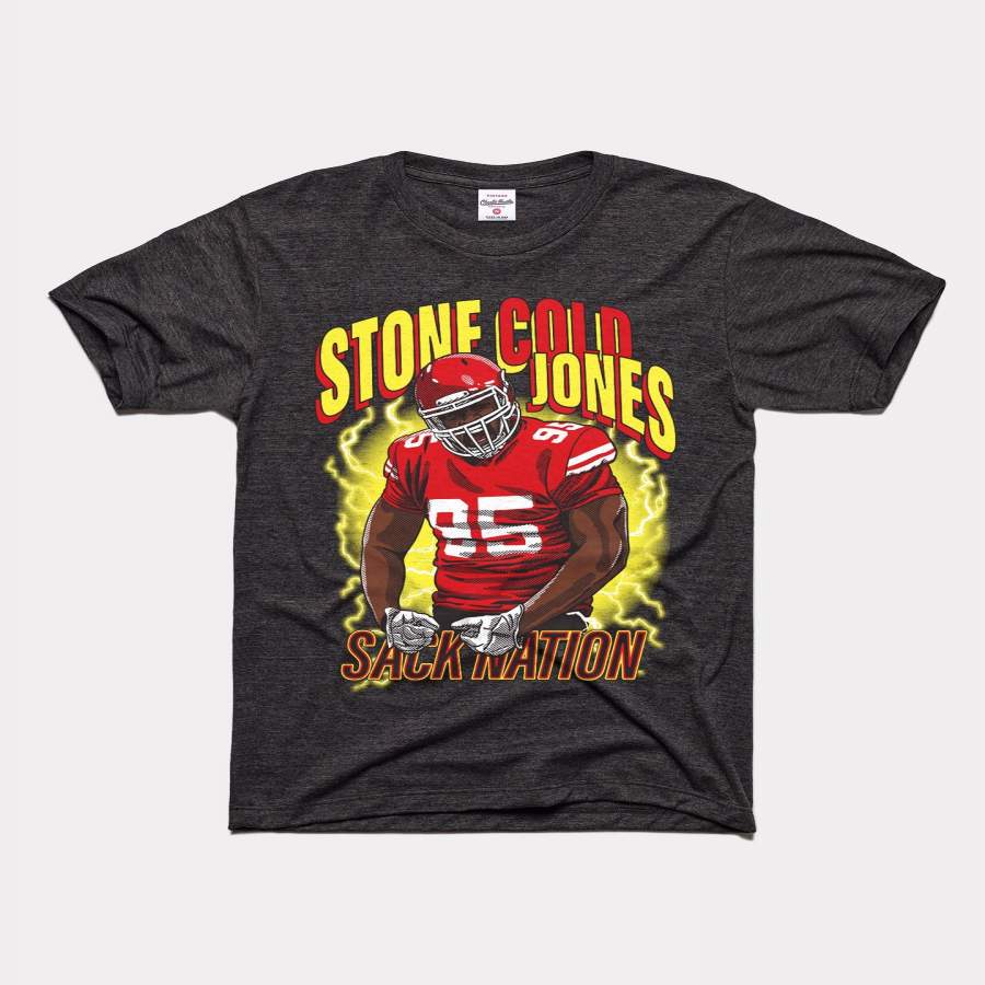 Stone Cold Chris Jones Sack Nation Vintage Black Kansas City T-Shirt