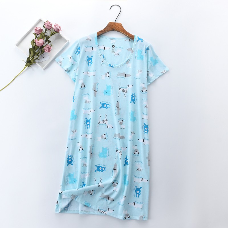 2022 Summer Female Casual Cartoon Sleep dress Ladies Soft Cotton Nightgown Women Short Sleeve plus size Loose Home dresses M-3XL alx