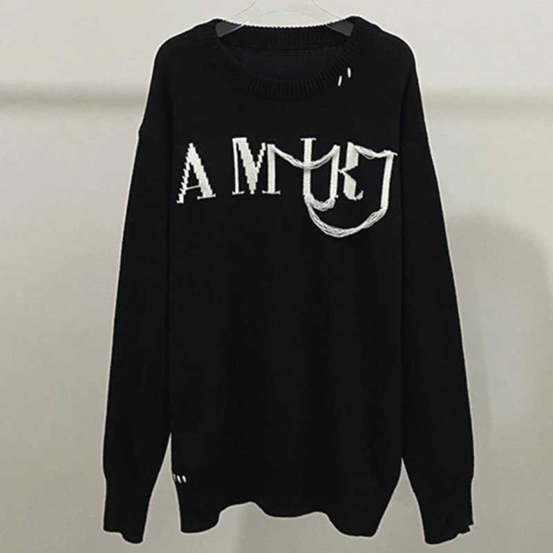 2022 Tassel Jacquard Letter Sweater High Street Round Neck Knitted Pullover Long Sleeve Loose Casual Social Pullover Streetwear alx