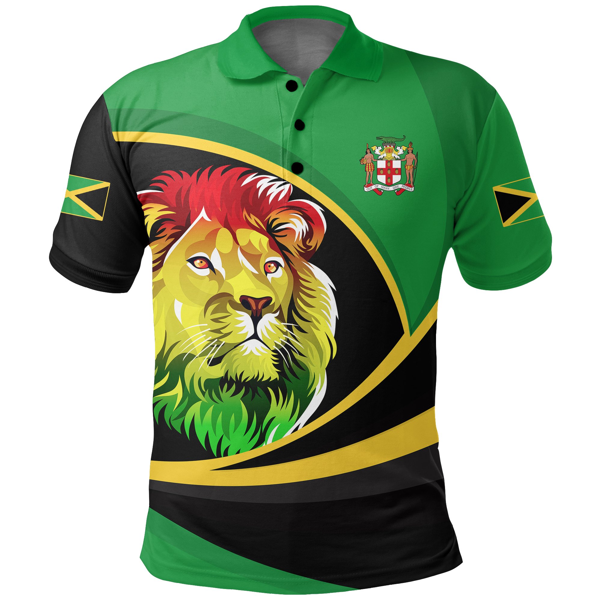 1stTheWorld Jamaica Polo Shirt, Jamaica Lion Rasta Active A10