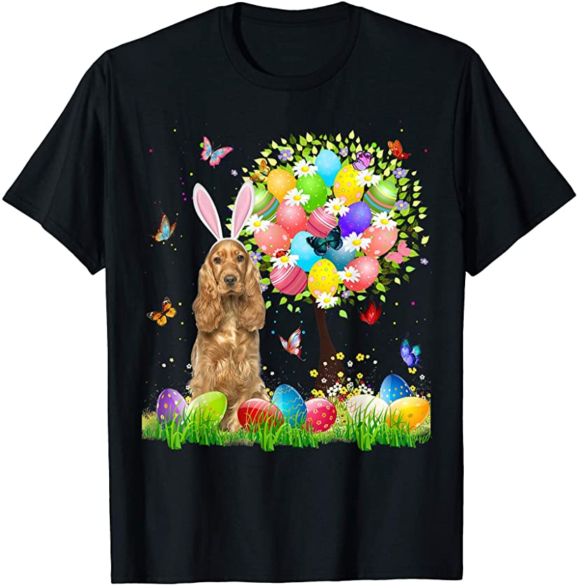 Cute Bunny English Cocker Spaniel Easter Eggs Tree Easter T-Shirt