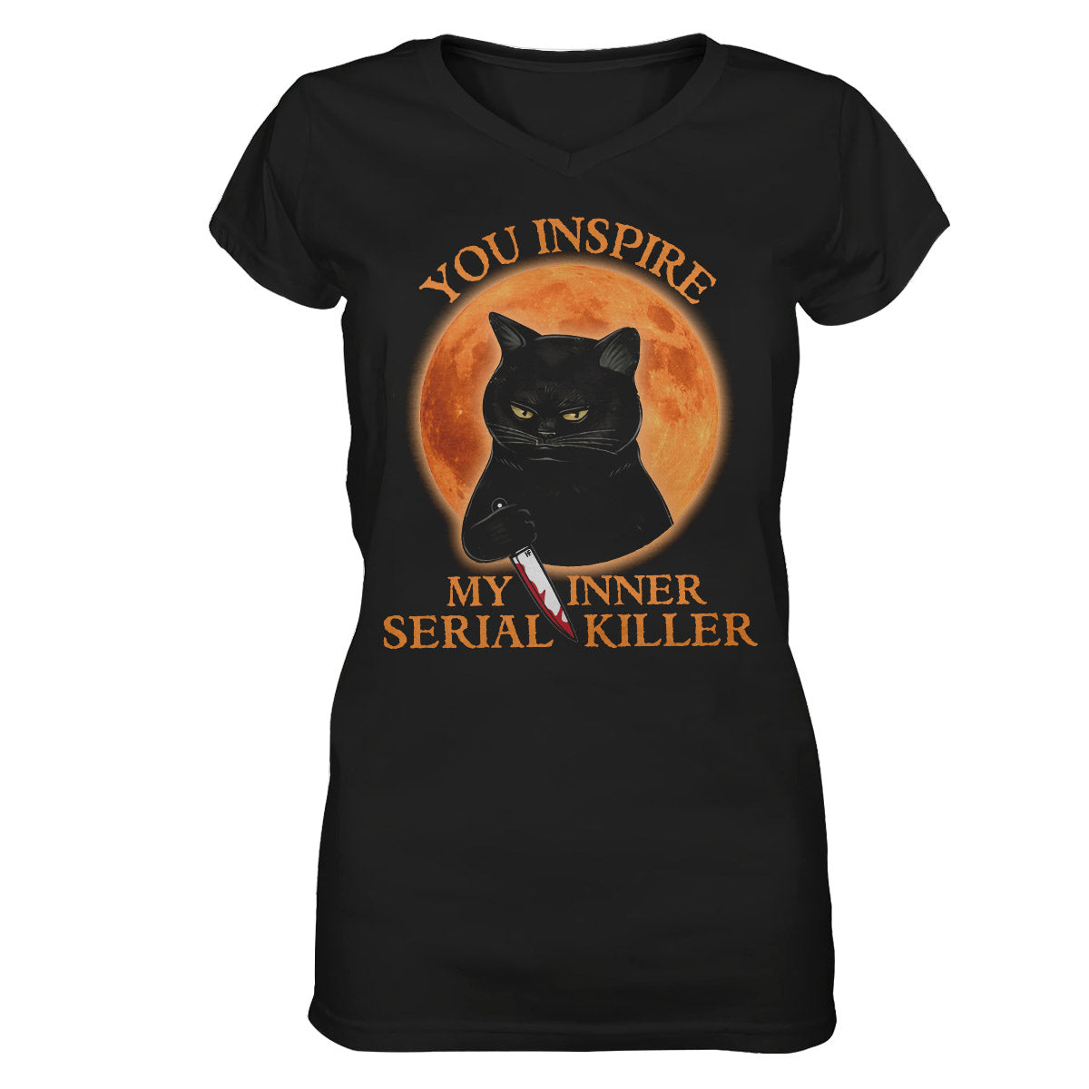 You Inspire My Inner Serial Killer Halloween Shirt, Halloween Black Cat Women V-Neck T-Shirt