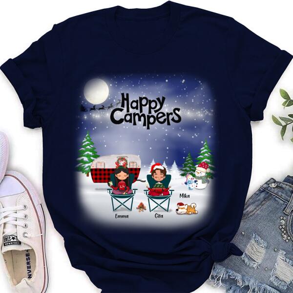 Custom Personalized Couple Camping Xmas T-Shirt/ Sweatshirt/ Hoodie – Couple With Upto 4 Pets – Christmas Gift For Cat/ Dog Lover