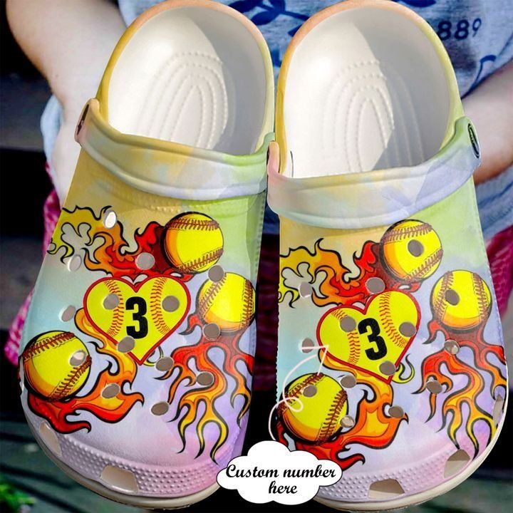 Softball Personalized Love On Fire Sku 2325 Crocs Clog Shoes