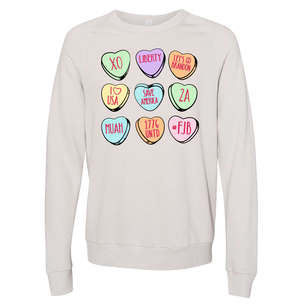 Candy Hearts Crew Neck Sweatshirt – Women’S