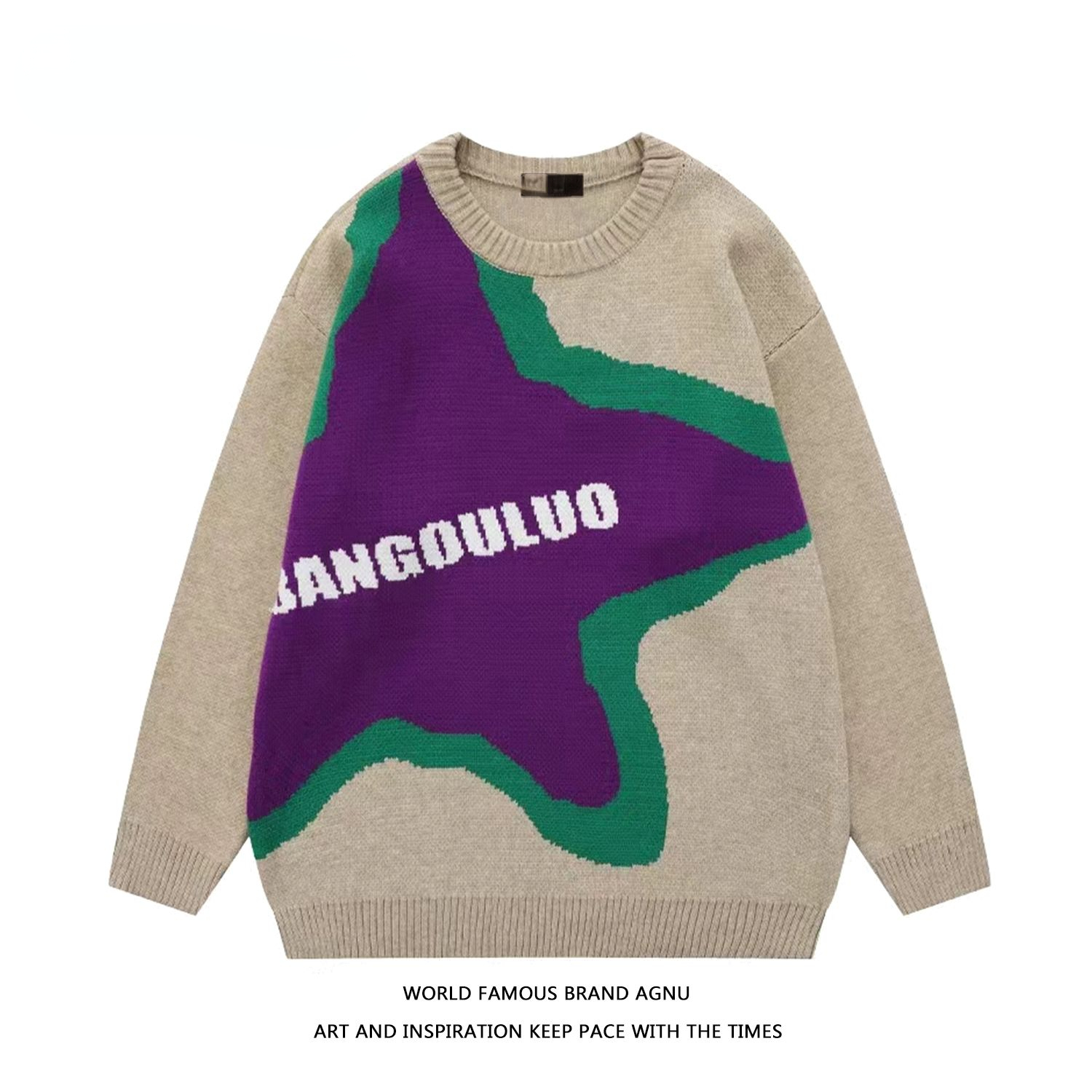 American style couple street hip-hop color matching round neck sweater women’s tide brand loose casual sweater top ins Harajuku alx