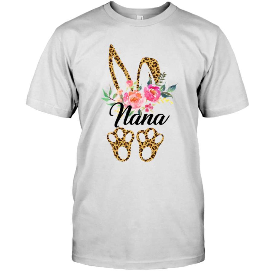 Nana Bunny Leopard Print Floral Funny Thanksgiving Day Gift For Grandma Mimi Nana Women Mom T Shirt