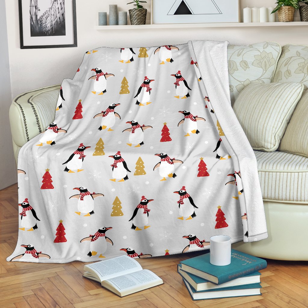 Penguin Christmas Tree Pattern Premium Blanket