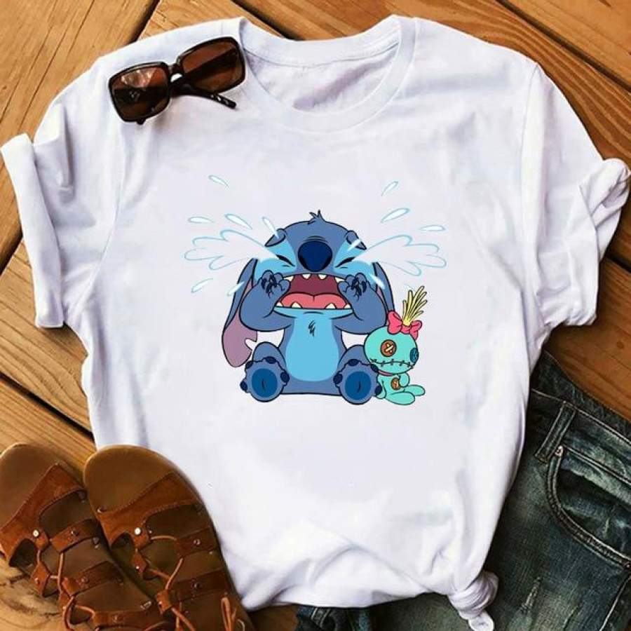 Graphic Women Cartoon Pocket Funny T-Shirt Lilo Stitch Tshirts Female Print