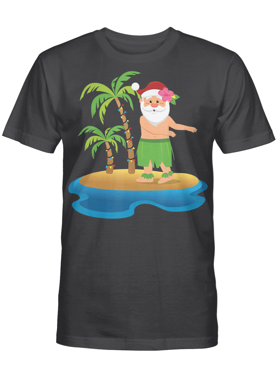 AmazeStyleZ Santa’s Reindeer, Ugly Christmas Sweater, Christmas Gift Ideas, Christmas Hula Santa w Palm Trees on Tropical Island Design T-Shirt