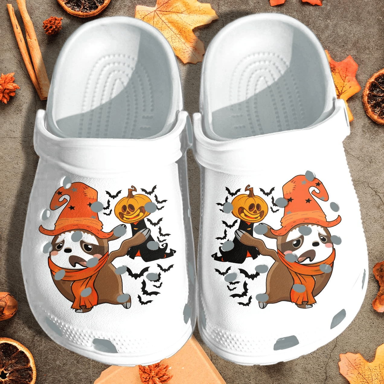 A Sloth Is Afraid Of Pumpkin Ghost Shoes Clog – Funny Halloween Pumpkin Crocss Crocband Clog Birthday Gift For Man Women