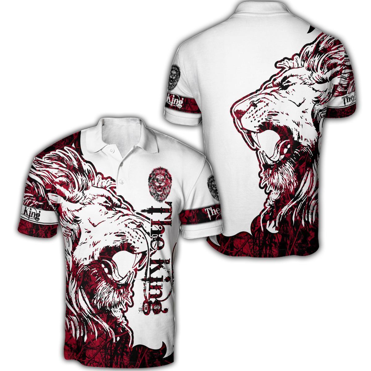 The Red Alpha King Lion Tattoo 3D All Over Printed Shirt – Polo