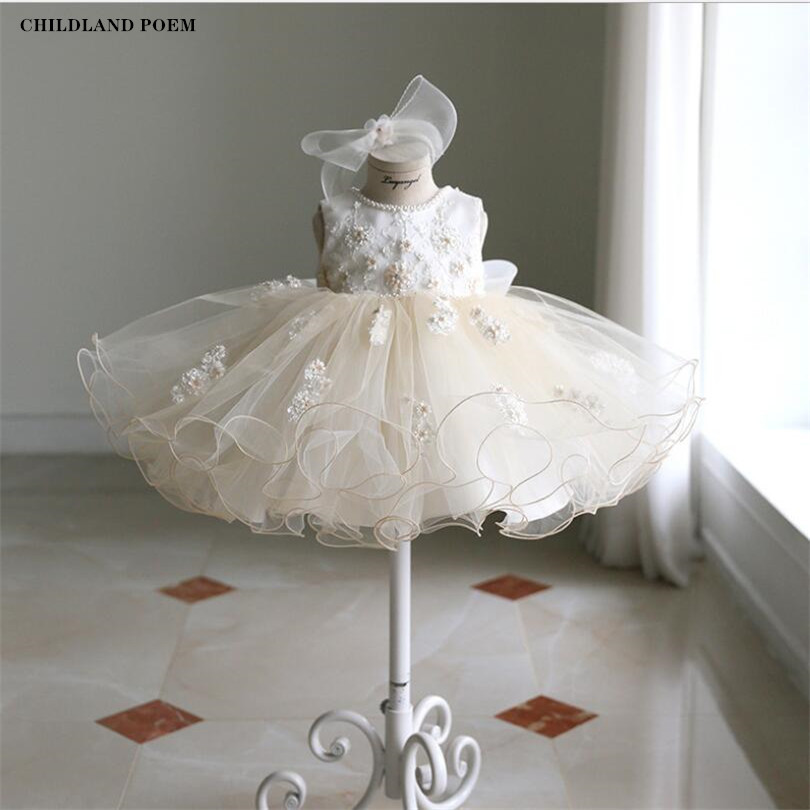 1st Birthday Party Dresses Flower Princess Girls Dress Party And Wedding Kids Dresses For Girl Children Girls Ball Gown Vestidos alx