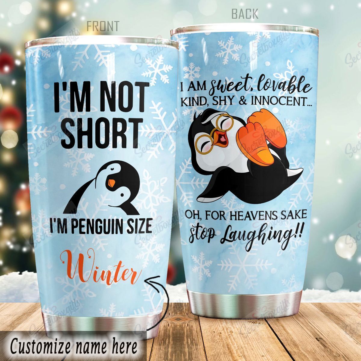 Personalized Cute Penguin Nc1010581Cl Stainless Steel Tumbler Travel Customize Name, Text, Number, Image