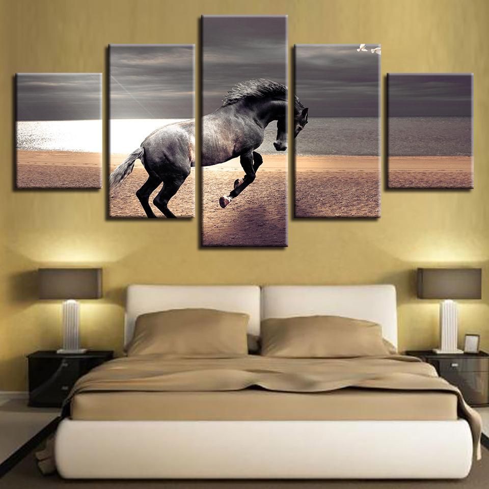 Animal Horse Running Landscape Animal 5 Panel Canvas Art Wall Decor