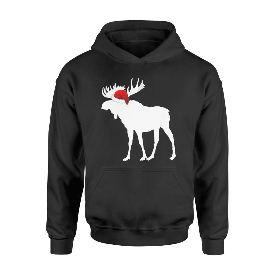Christmas Pajama Shirt – Christmas Moose Santa Hat Tee – Standard Hoodie