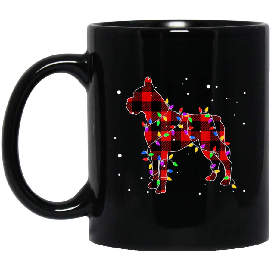 Pajamas Red Buffalo Plaid Boxer Christmas Gift Puppy Lover Black Mug