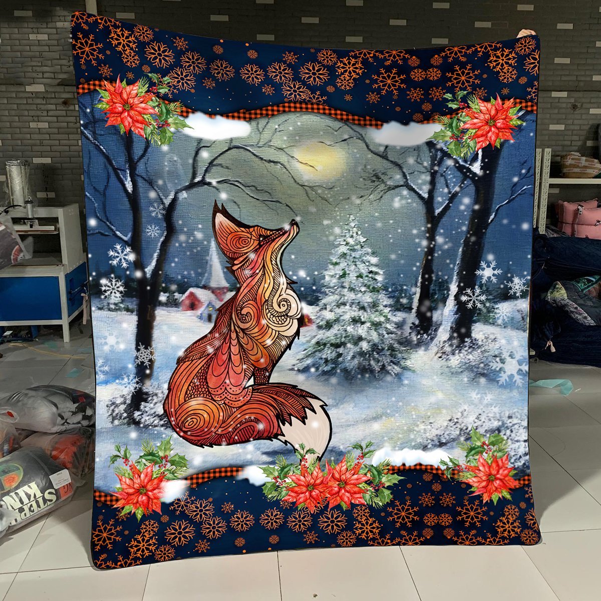 For Fox Lovers Christmas Winter Fox Fleece Blanket