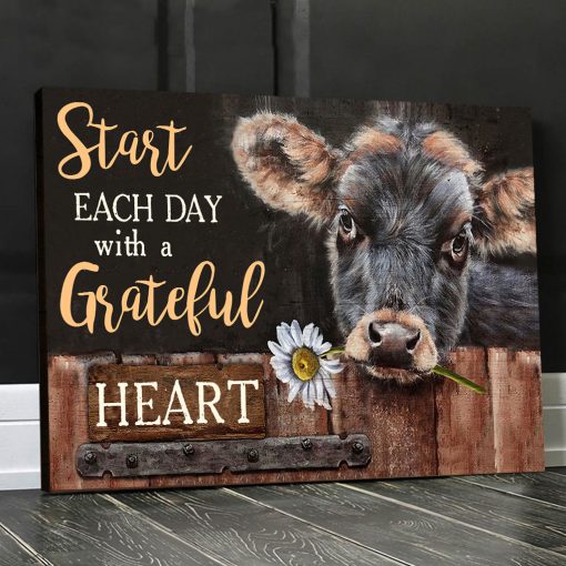 Eviralstore – Dairy Cattle Cow canvas wall art – Grateful heart Cow Poster, Canvas Print Decor Gift -1611
