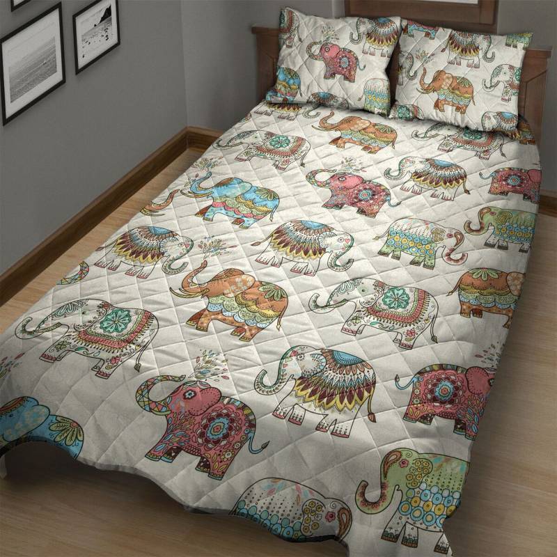 Mandala Elephant Spraying Water H6573 – Quilt Bedding Set