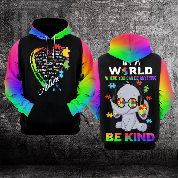 Be Kind Elephant Autism Unisex Hoodie For Men Women Autism Awareness Shirts Clothing Gifts Ht