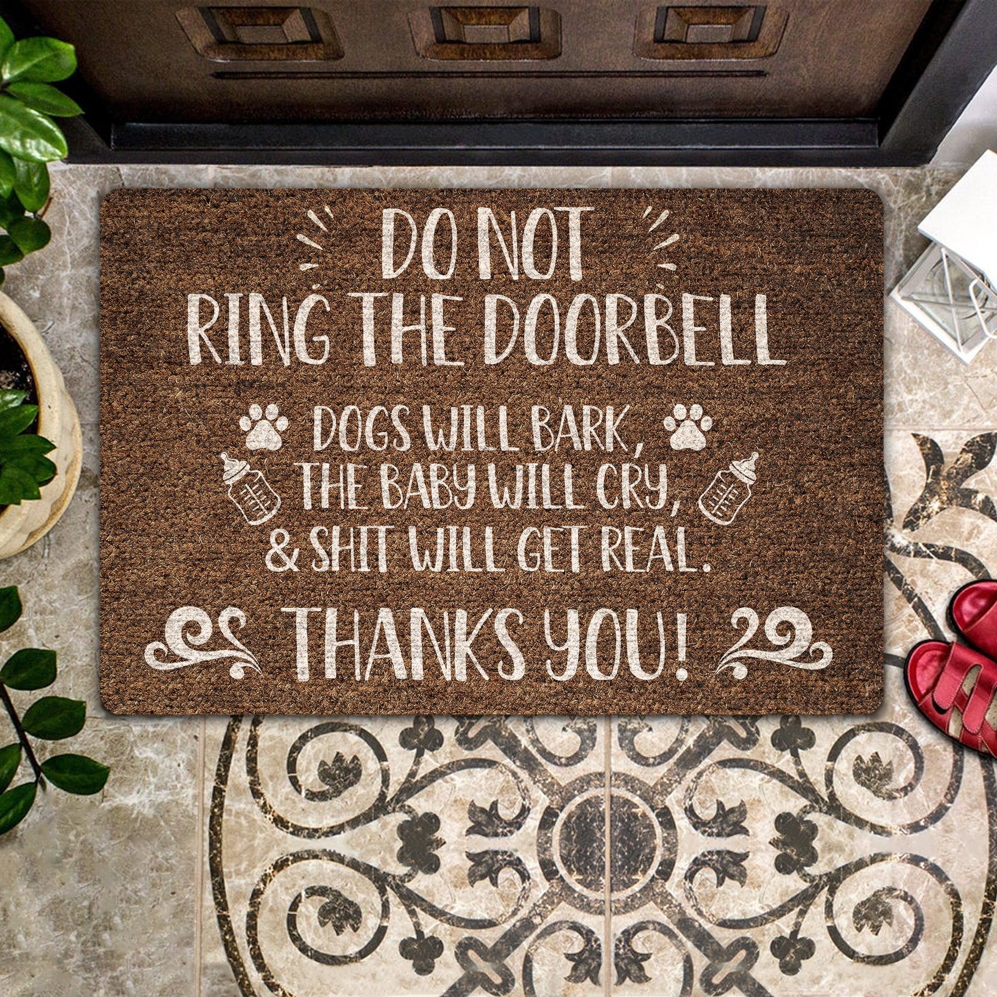 Do Not Ring The Doorbell Coir Pattern All Over Printing Doormat Pre2039