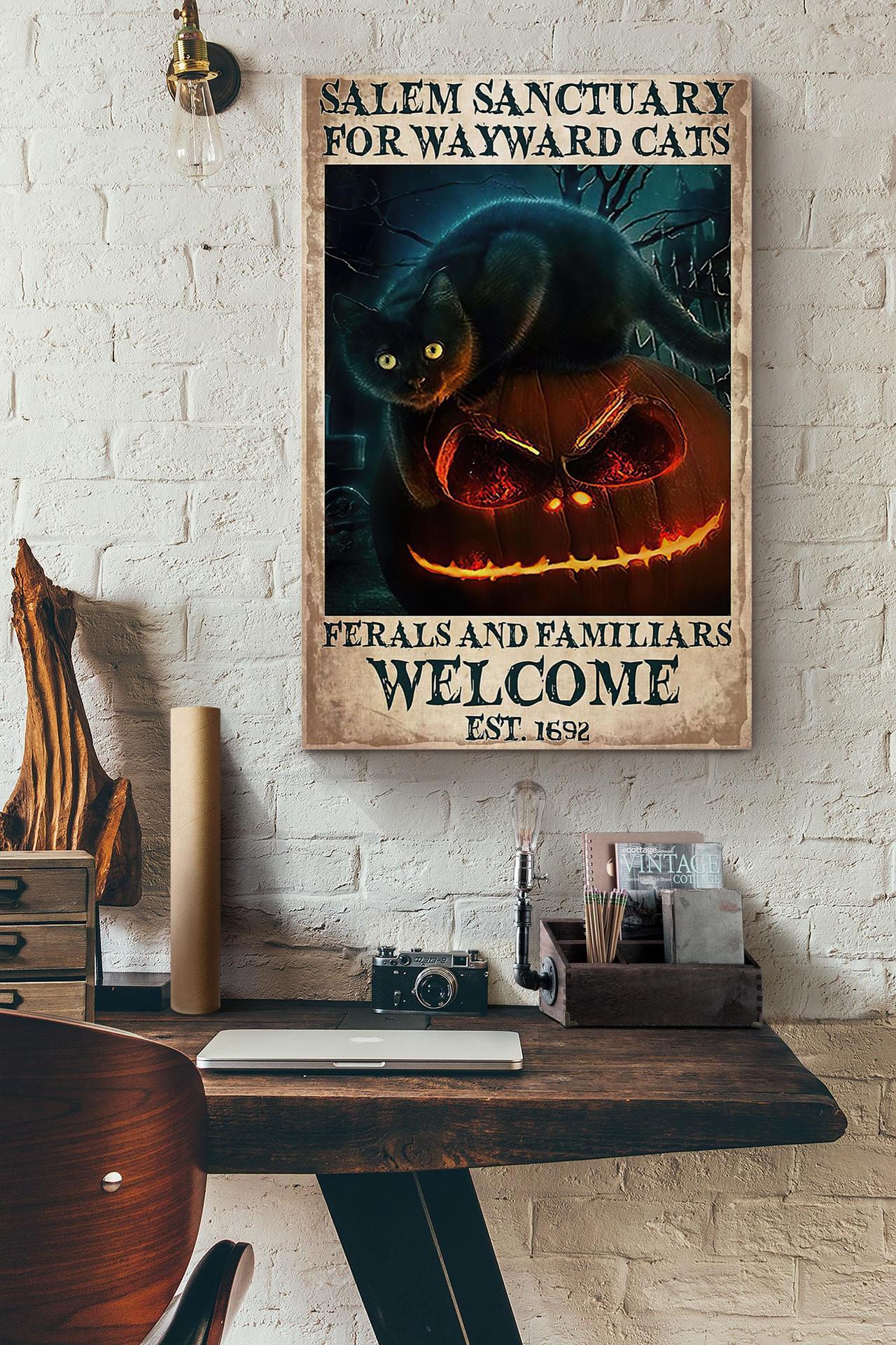 Halloween Wayward Cats Welcome Fire Pumpkin Canvas And Poster, Canvas Prints, My Poster Wall, Canvas Wall Art, Wall Decor Visual Art