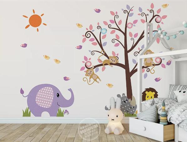 3D Cartoon Tree Elephant Wall Mural Wallpaper 88