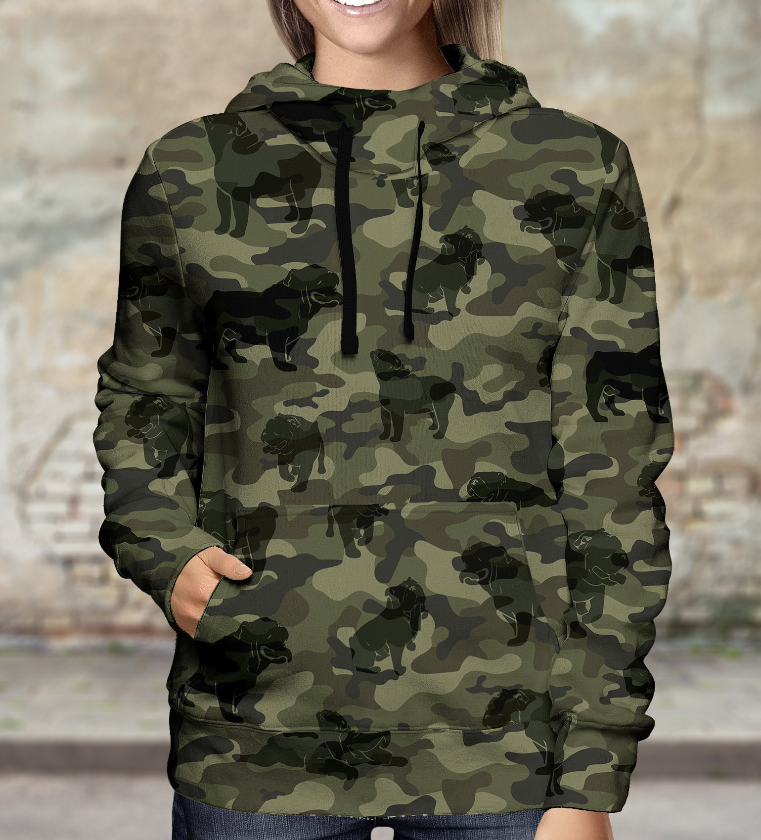 Street Style With English Bulldog Camo Hoodie V1