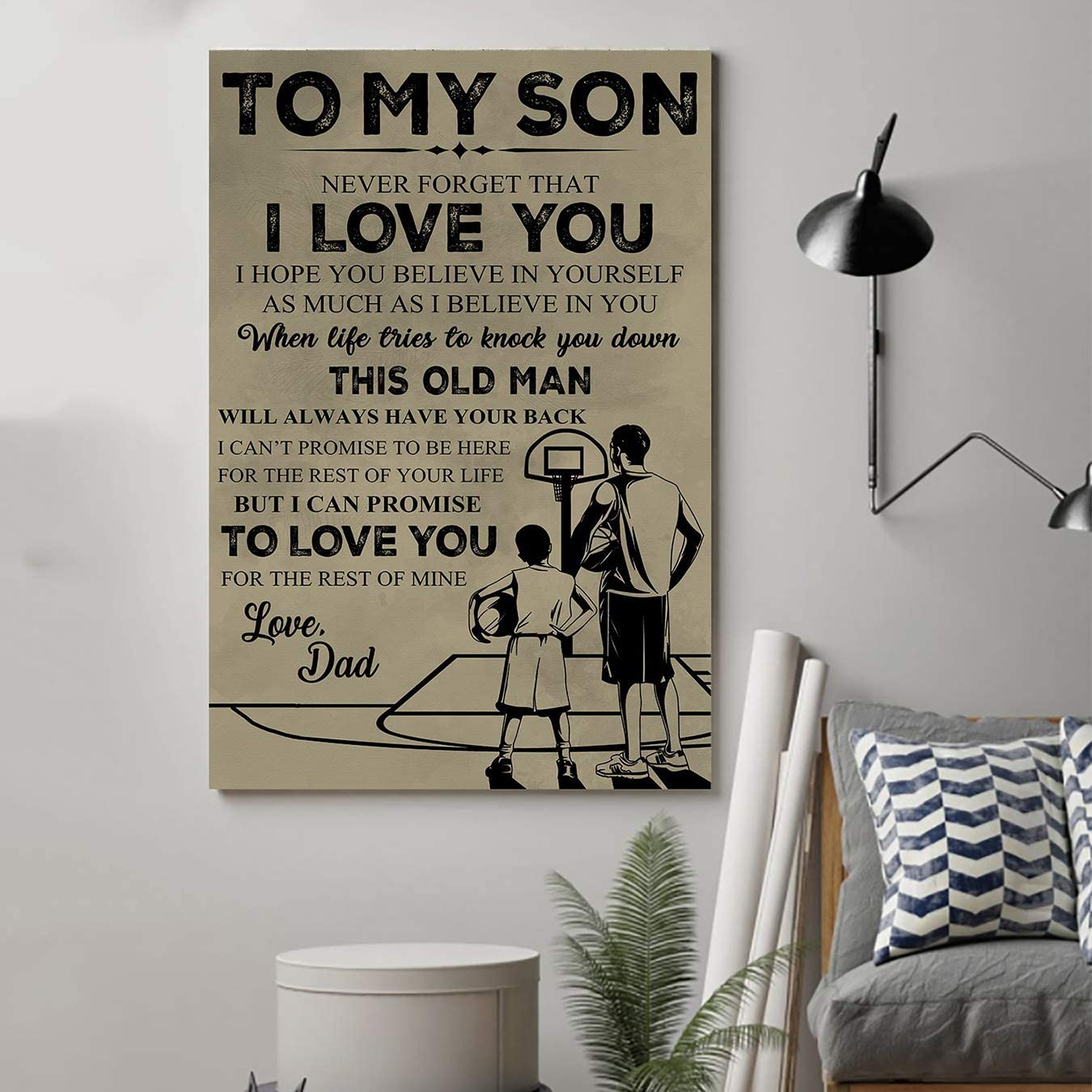 Poster for Room Aesthetic – Command Strips Wall Decor – Lyp33 Basketball Poster – Dad to Son – When Life Tries to Knock You Down