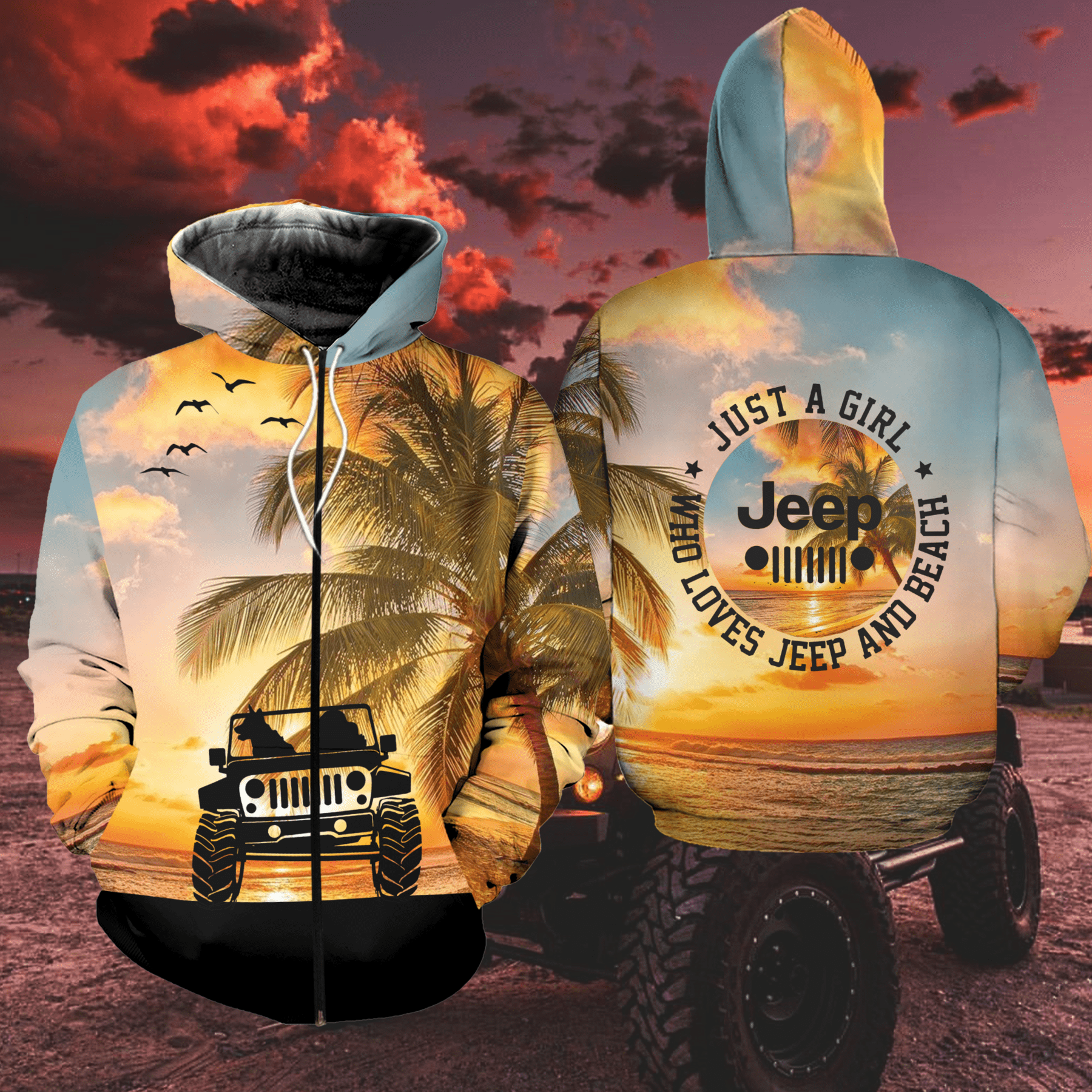 Just A Girl Who Loves Beach And Jeep Hoodie 3D